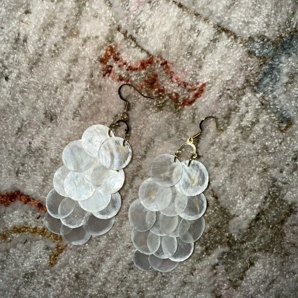 Handmade Elegant White Dangle Earrings - Picture 5 of 5